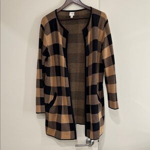 J. Crew Black and Tan Checkered Cardigan